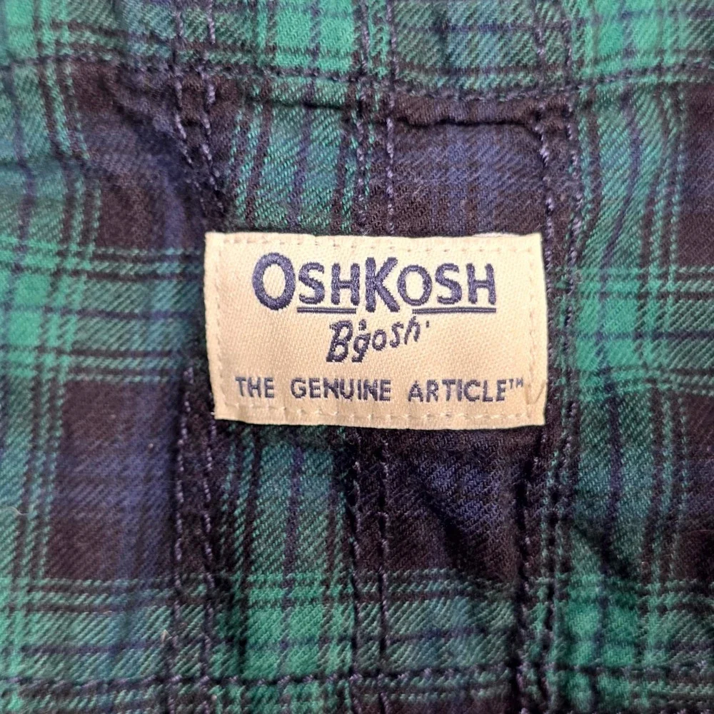 OshKosh B'gosh Plaid Jumper Dress Toddler 4T Green Black Watch Tartan Vestbak